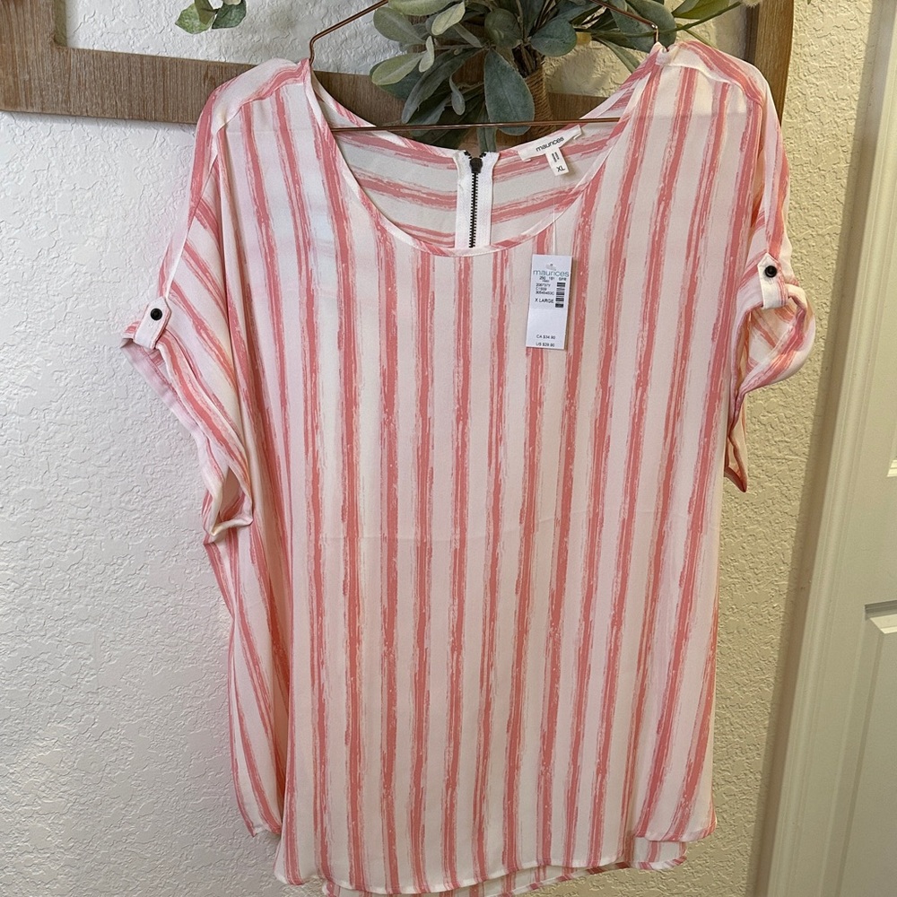 Maurices Pink Striped Blouse.  Brand New With Original tags still attached.